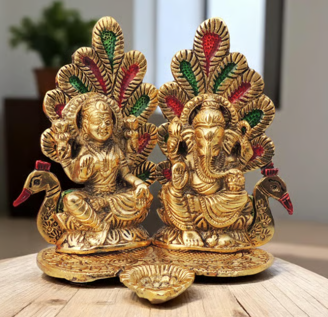 Showpiece Aluminium Lamxi Ji Sitting On Peacock - 6.2*4.2*5.1 Inch (AC367)