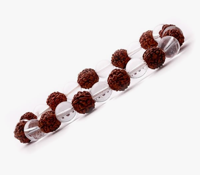 Natural Clear Crystal Quartz & Rudraksha Beads Bracelet – Reiki Healing Crystal Vastu Feng Shui