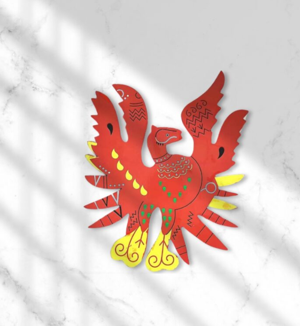 Wooden Feng Shui Red Phoenix Bird for Name, Fame, Reputation & Recognition on South Wall of Home or Office