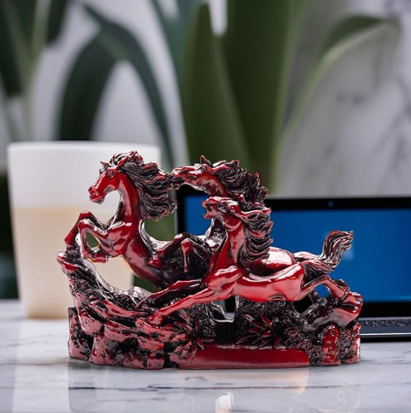 Fengshui Vastu Three Red Running Horses for Victory, Positive Energy, Good Luck, Business Growth